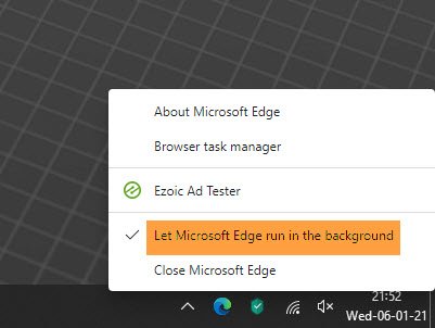 let microsoft edge run in the background