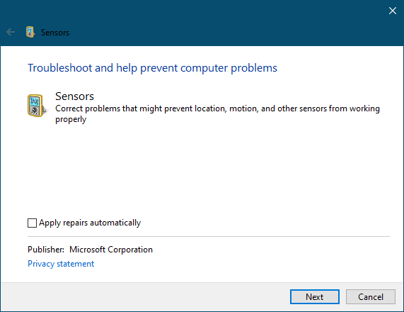 windows sensors troubleshooter