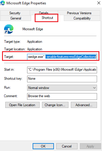 Enable Collections feature in Microsoft Edge browser