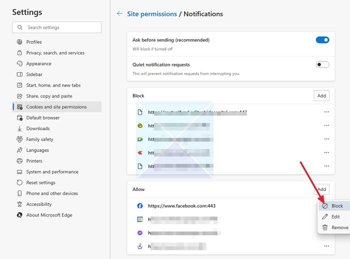 Block Notification from Facebook on Edge