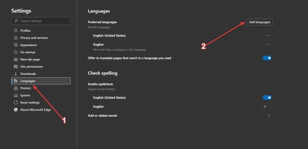 change the Language in Microsoft Edge