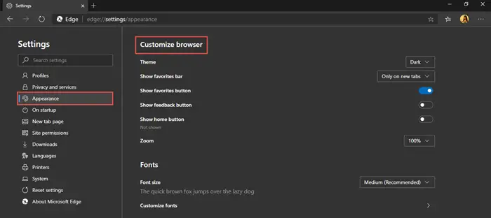 Customize New Microsoft Edge Browser