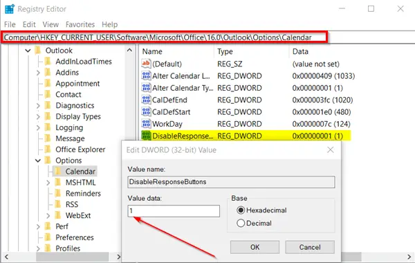 Microsoft Outlook Registry Entry to enable Response option