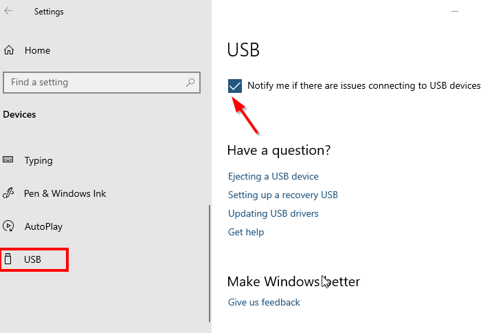 Disable Notifications of USB issues in Windows 10