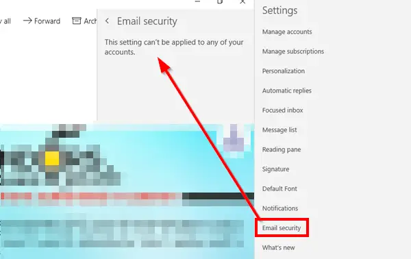 Email Security - This setting can’t be applied to any of your accounts