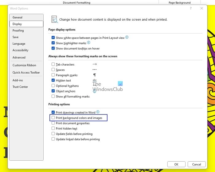 Enable Print Background Color Images Word Document