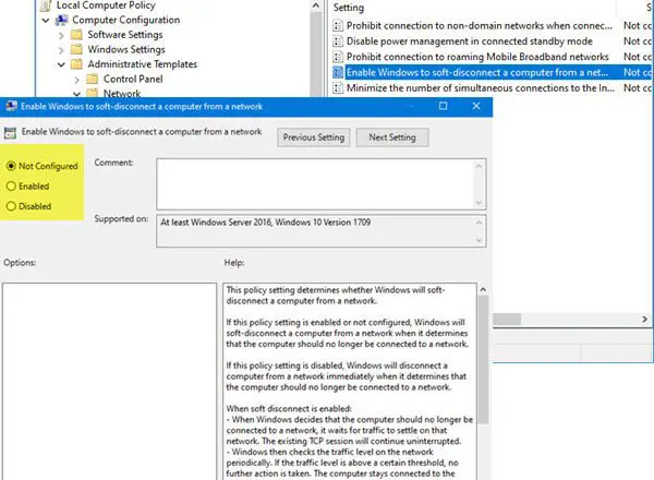 Enable Windows to Soft Disconnect a computer from a Network