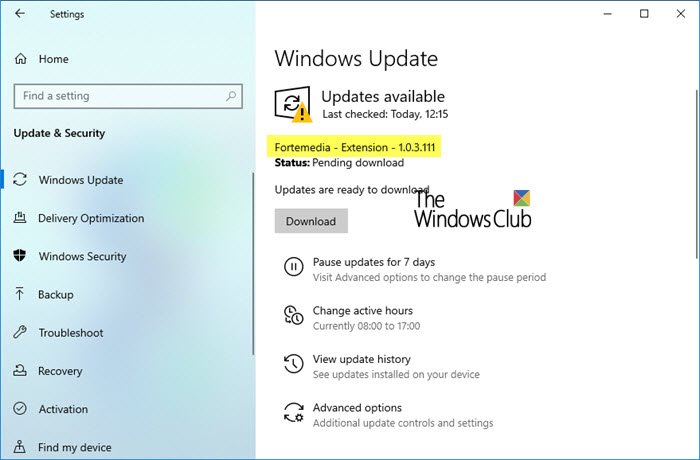 What is the Fortemedia Extension Update in Windows 10?