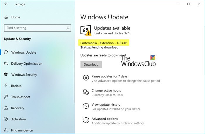 What is the Fortemedia Extension Update in Windows 10?