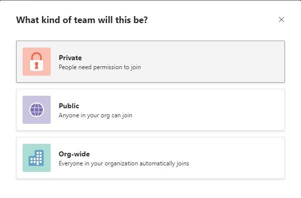 create a Private Team and change Privacy in Microsoft Teams