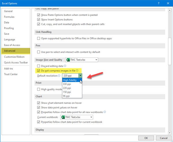 Turn Off Picture Compression in Office 365