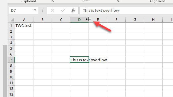 Text Overflow in Excel