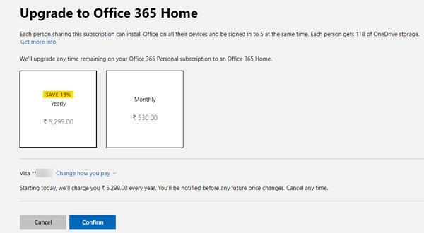 How to change Office 365 Plan