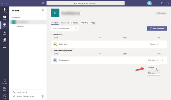 switch Member Role and remove a Member in Microsoft Teams