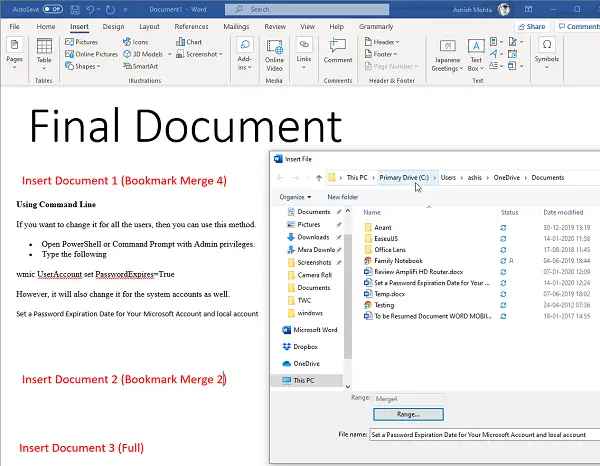 Insert Bookmarked text only into Word Document