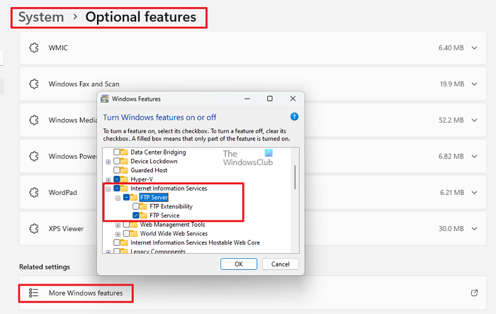 Install FTP Features from Windows Optional Features