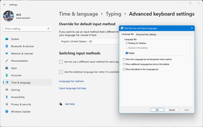 Language Bar missing in Windows 11