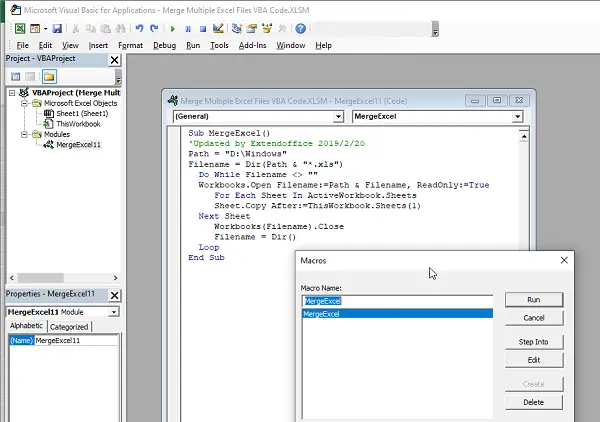MergeExcel Macro