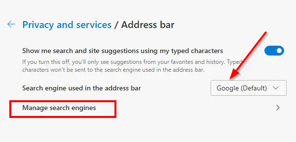 Microsoft Edge Chromium Search Engine
