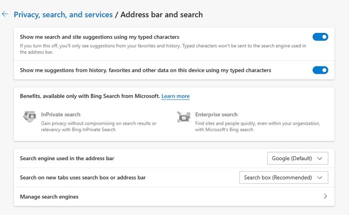 Microsoft Edge Search Engine Change