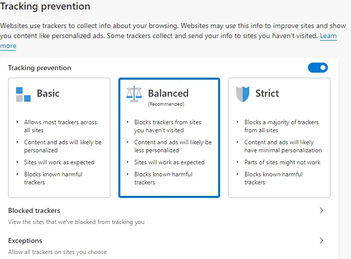 Guide to configure Privacy Settings in Microsoft Edge