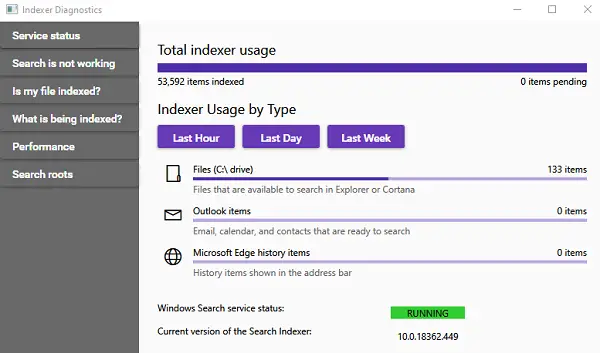 Indexer Diagnostics tool Windows