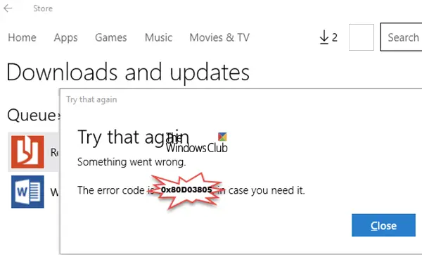Microsoft Store Error 0x80D03805
