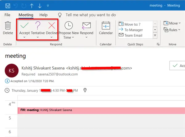Outlook Meeting Response