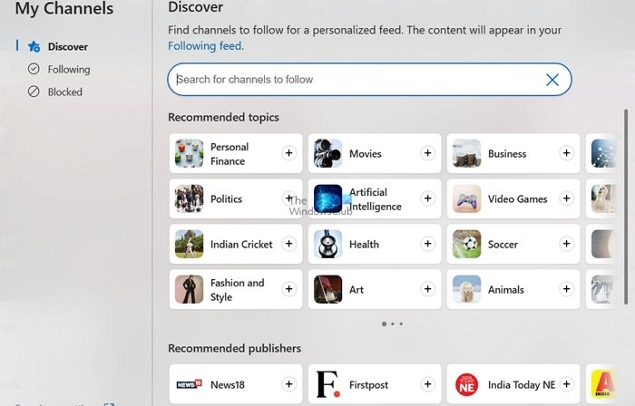 Personalization options for content on Microsoft Edge new Tab page