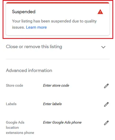 Google My Business suspended due to quality issues