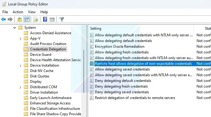 Remote host allows delegration Group Policy Editor