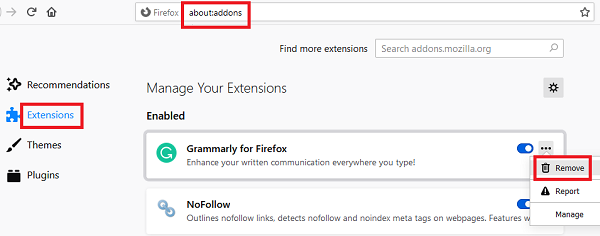 Remove add-ons from Firefox