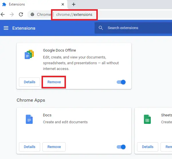 Remove extensions from Chrome