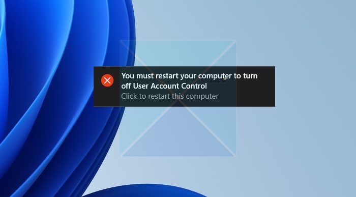Restart PC to turn off user account control