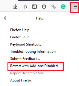 Restart with Add-ons disabled