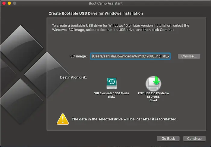Select USB drive for Windows 10 Bootable Drive