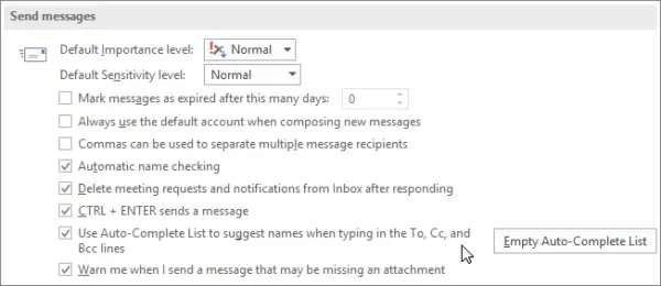 Delete old email IDs from auto-complete list in Outlook