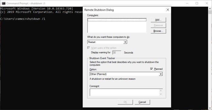 Remotely restart or shutdown Windows 10 computer