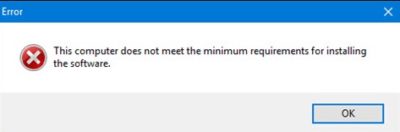 Этот компьютер не соответствует минимальным требованиям для установки программного обеспечения.