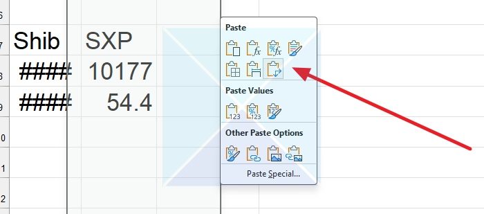 Transpose Option in Menu Excel