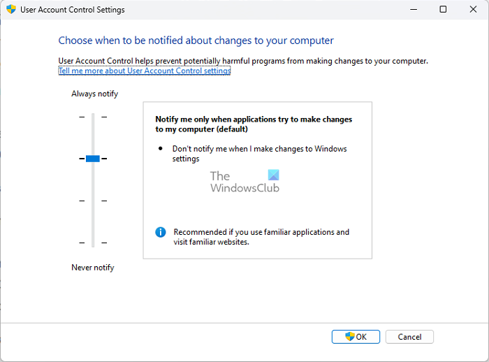 User Account Control Settings Windows