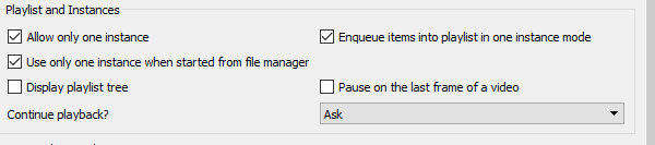 VLC Player One Instance Settings