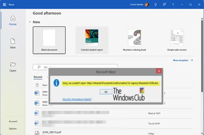 We couldnt open Offline file error in Windows