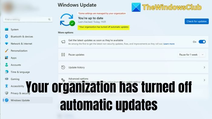 Your organization has turned off automatic updates