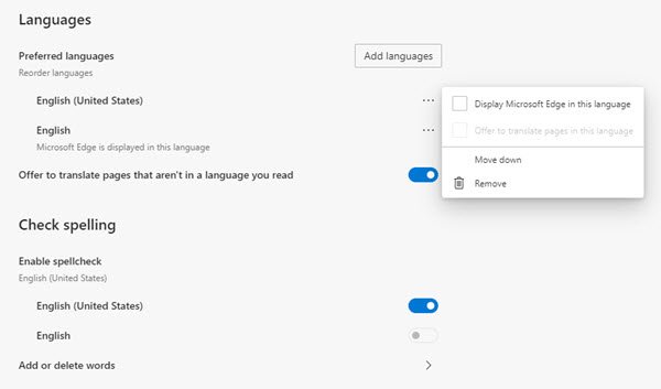 microsoft edge change display language
