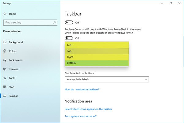 change taskbar location