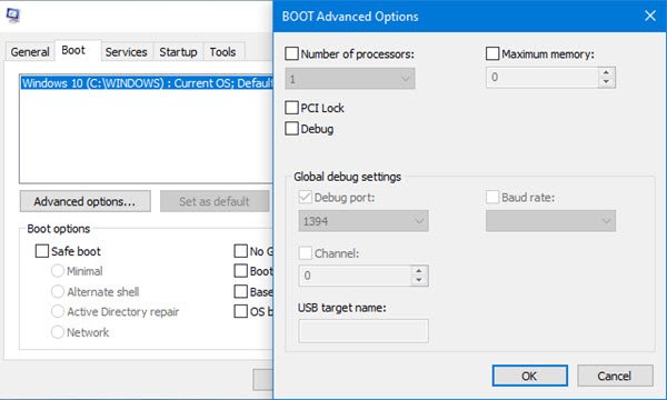 Boot Advanced Options in MSCONFIG
