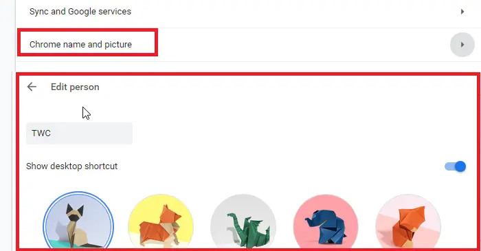 Change Profile name and image on  Chrome