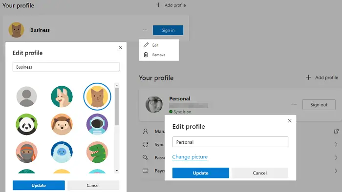 Change Profile name and image on Microsoft Edge