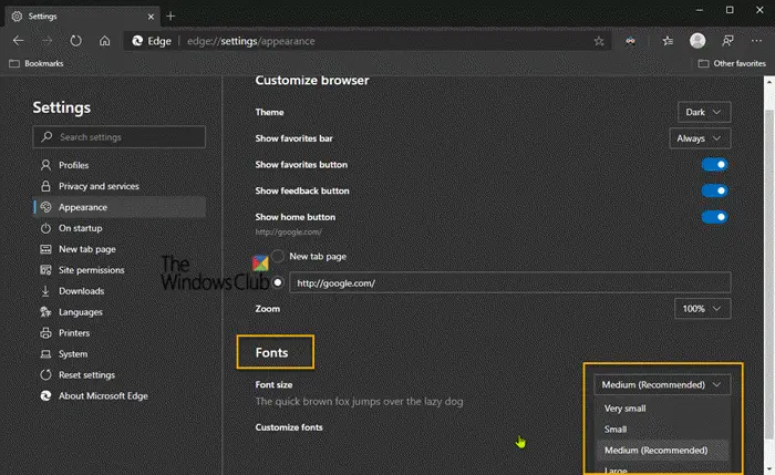 How to change the font size and type in the new Microsoft Edge browser -  gHacks Tech News
